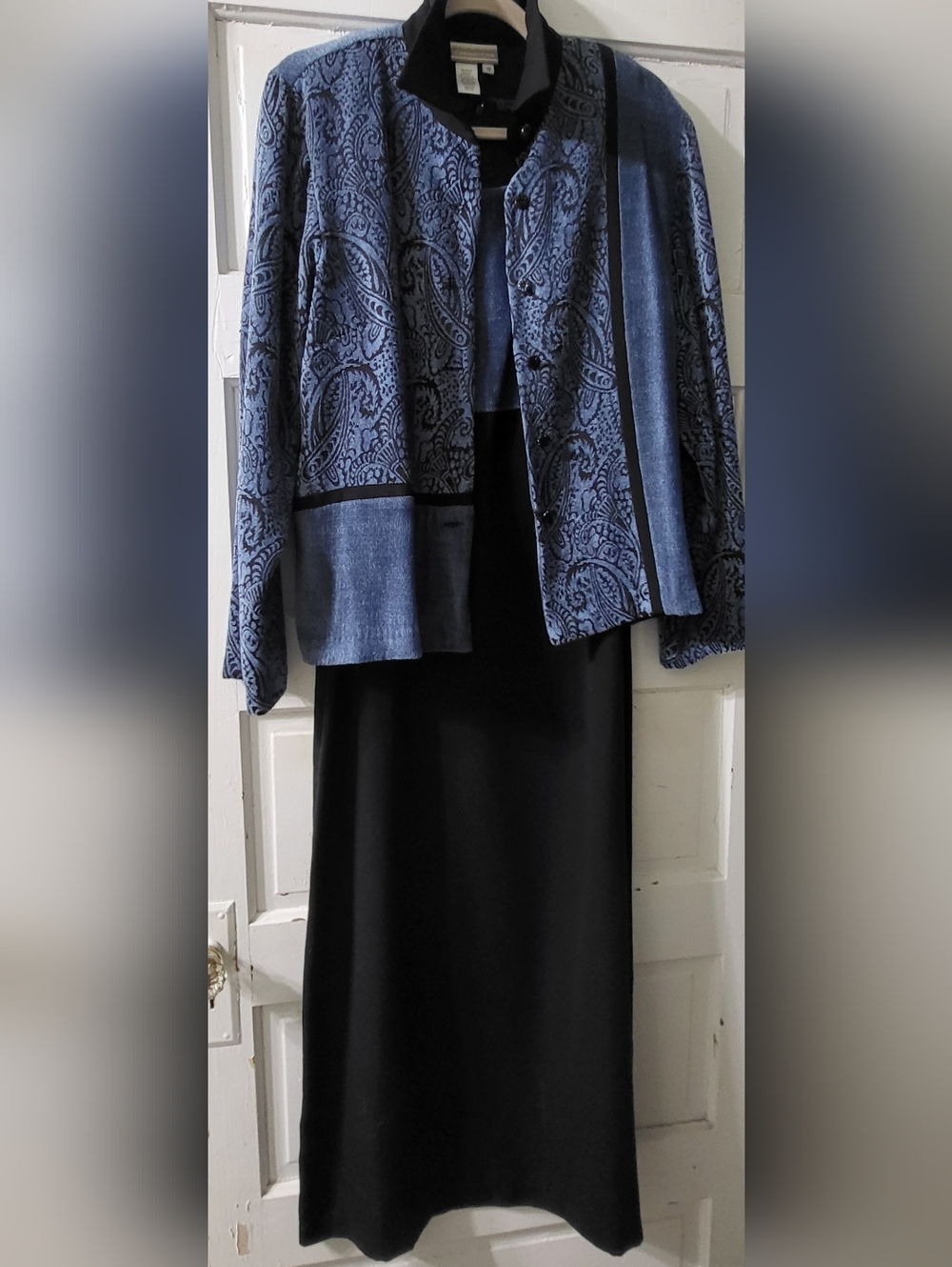 Coldwater Creek Blue Paisley Jacket with Black Midi Skirt Set